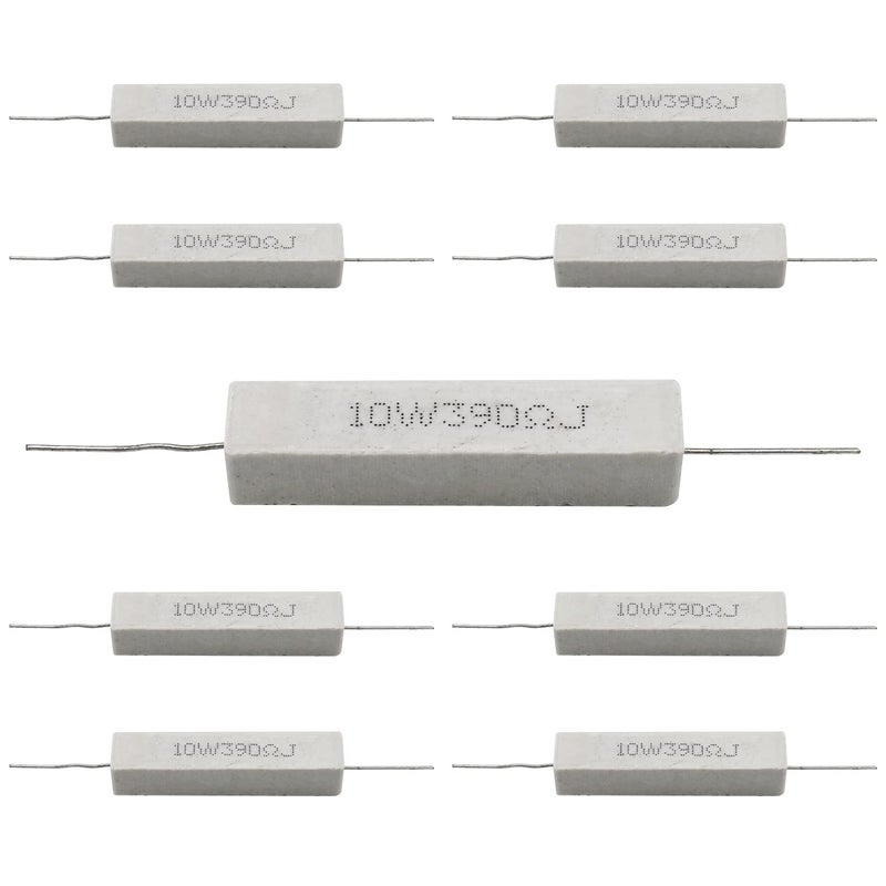 Dimlove Cement Resistor, 10 PCS 10W 390 Ohm 5% Axial Lead Wire White Wound Fixed Ceramic Power Resistor, Flame Heat Moisture Resistance Precharge Horizontal - Image 2